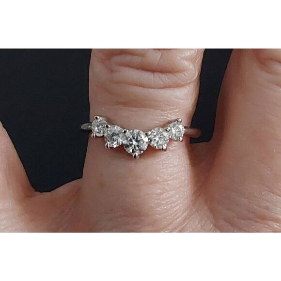 CERTIFIED Five Stone Genuine Moissanite Diamond Half Eternity Band Ring Sz 8 - Picture 2 of 5